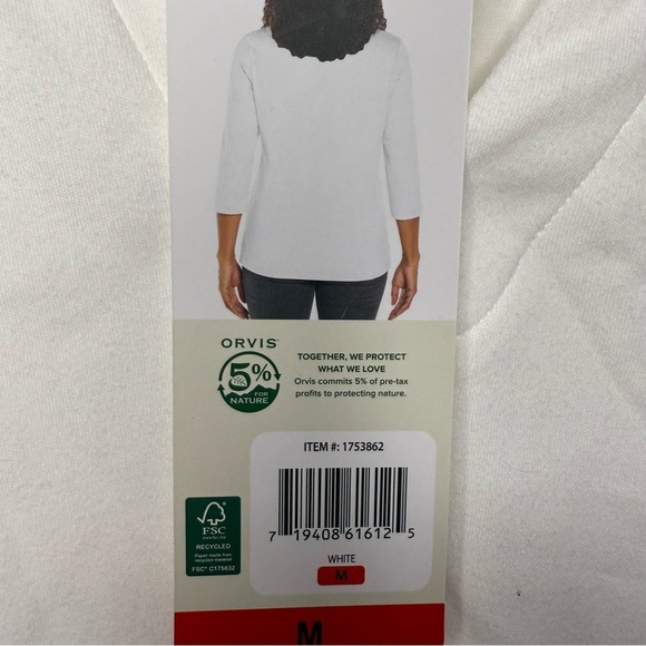 Orvis NWT White Women's 3/4 Sleeve V Neck Top 100% Cotton, Size Medium - Picture 5 of 7